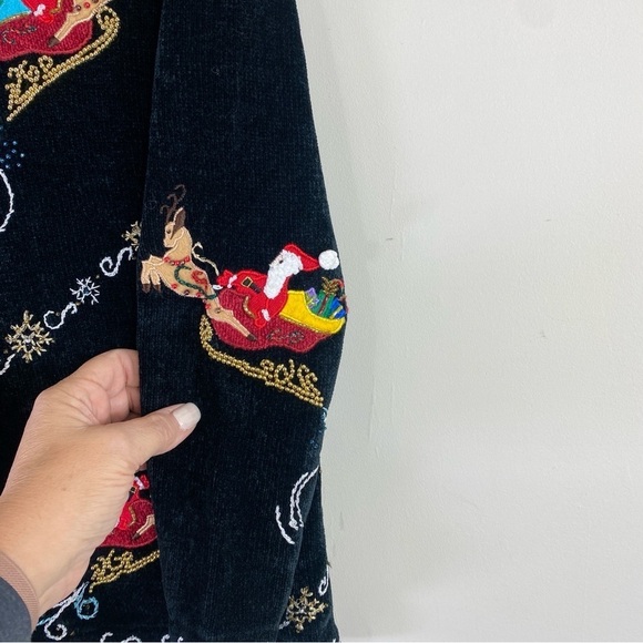 Berek Black Vintage Appliquéd Beaded Christmas Holiday Sweater Cardigan SZ S - Picture 4 of 12